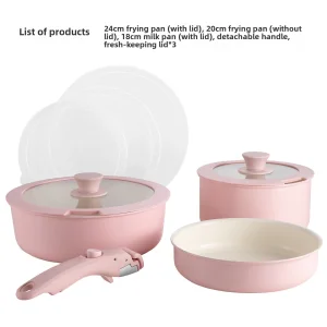 Customized Material/color with Removable Handle Oven Dishwasher Safe, Nine-piece Eco-friendly Non-stick Cookware Set