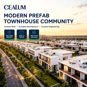 Proyecto de Comunidad de Casas Prefabricadas Cealum Modernas, 432 Casas Adosadas Prefabricadas de Acero Ligero de Dos Plantas, Escalable 100-Units Desarrollo de Vivienda Masiva Llave en Mano