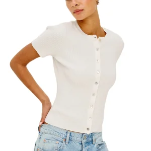 Knitwear Manufacturers Custom Crew Neck Knitted Tops Breathable Short Sleeve Cardigan Ribbed Women's Knit Sweater