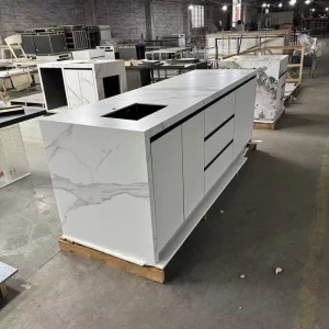 Bancada de Cozinha em Pedra Sinterizada Design Personalizado Estilo Luxuoso Pedra Natural Mármore Ilha