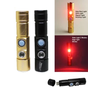5 Modes 2* CREE Q5 LED Flashlight White/Red Color Built-in Rechargeable 16340 Battery USB Zoomable Signal Torch Light