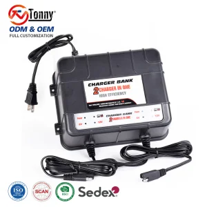 6V/12V 10A 2-Bank Marine Waterproof Smart on-Board Battery Charger, Auto Lead Acid Car Motorcycle Battery Charger Agmgel Mf Wet