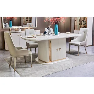 Modern White Wooden Luxury Dining Table and Chairs Set 6 Seater Complete Home Storage Large Wood Dining Room Sets Furniture