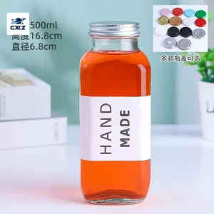 500ml Glass Juice Bottles with Lids Clear Reusable Drinks Containers for Juicing Smoothie and Homemade Beverages