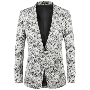 Tropical Palm Leaf Print Men's Linen Blend Summer Suit for Beach Wedding and Resort Wear Printed Suit