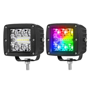 NOVA AUTO Phone App Control Car Driving Light 3 Inch Square Strobe Chasing RGBW LED Ditch Light With Harness