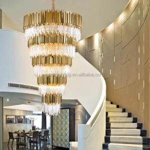 Luxury Villa Hollow Duplex Living Room Crystal Chandelier Spiral Staircase Long Chandelier