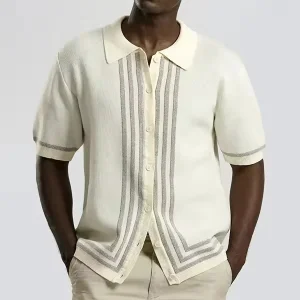 High Quality Men's Short Sleeve Knitted Cardigan Custom Logo ODM Popular Cotton Knitted Polo T Shirt Sweater High Men's Sweater