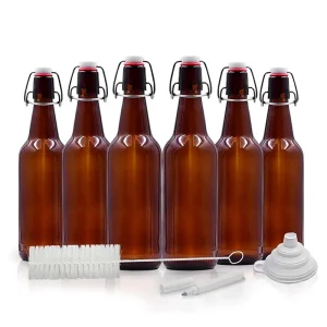 500ml 16oz Empty Long Neck Round Amber Glass Swing Top Beer Bottles with Flip Top