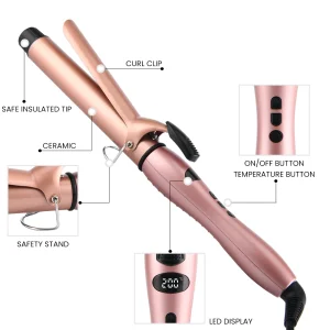 Pritech Professional Hair Curler with LED Display Tourmaline &amp; PTC Heater Fast-Heating Rotating Temp Control Hair Curling Iron