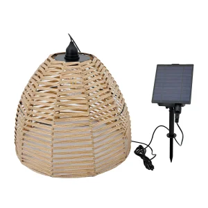 Solar Powered Rattan Pendant Light Outdoor Lantern