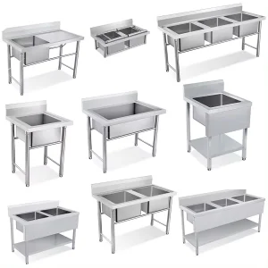 Kitchen Single and Double Tank Disinfection Tank with Platform Three Compartment Sink with Table