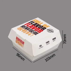Impressão personalizada por atacado com logotipo, caixa de embalagem de papelão de alta qualidade para alimentos, embalagem de hambúrguer para restaurante de fast food e padaria, embalagem de clamshell de papel para hambúrguer