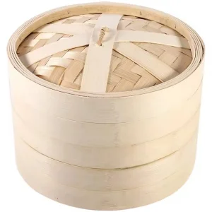 Bambus Eco-Friendly Chinese Bamboo Cooking Steamer with Pot Cover 2 Layers 1L Capacity for Household &amp; Restaurant Use