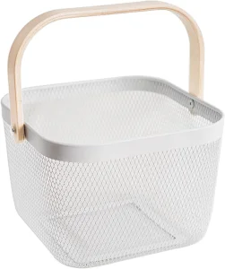 Wholesale White Small Square Organizing Metal Mesh Steel Wire Harvest Storage Basket
