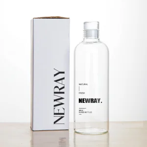 High Borosilicate Empty Guangdong Round Glass Container Packaging Glassware Mineral Water Glass Cup 1000ml 750ml 500ml 300ml Glass Water Bottle Manufacturers