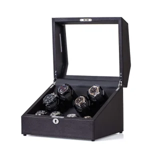 Caixa de Winder Automático de Couro Marrom com 4 Winding 4 Armazenamento
