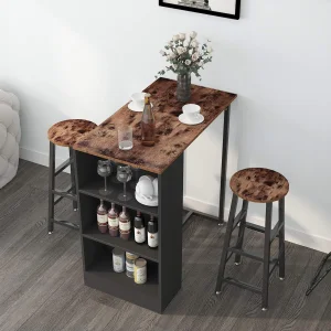 Wooden Dining Room Breakfast Bar Table and Chair Set