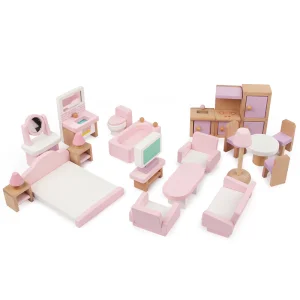 Wholesale Kids Wooden Doll House Pink Miniature Pretend Play Furniture Toy for Girls DIY Usage