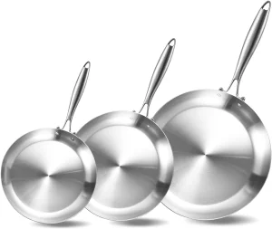 Tri-ply Stainless Steel Frying Pan Set Skillets Chef's Pans Induction Cookware 18cm-20cm-22cm