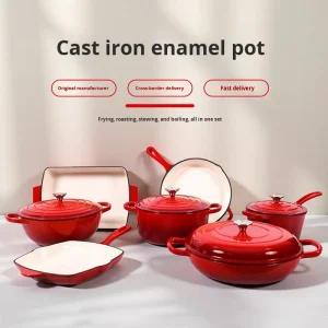 Premium 7-Piece Cast Iron Cookware Set Non-Stick Dutch Oven Skillet Multi-Functional Kitchen Casserole All Stovetops Modern