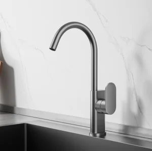 Grey with Black Matte Pull Down Square Brass Kitchen Mixer Sink Faucet