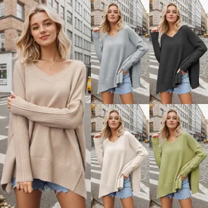New Arrival Women's V-neck Big Size Fashion Knit Sweater Sexy Pullover Sweater