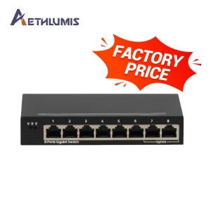 8 Port Gigabit Unmanaged Switch Metal Desktop Hub with VLAN Isolation and DIP Switch Mode 5-12V Wide Range Network Switch