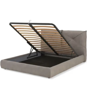 Cama com Cabeceira Estofada em Couro com Duplo Almofadado, Mecanismo Hidráulico, Cama com Armazenamento que Economiza Espaço com Estrutura de Cama Metálica Dobrável
