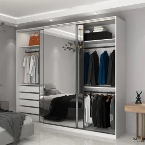 Balom Sliding Door Wooden Wardrobe Mirrored Panels
