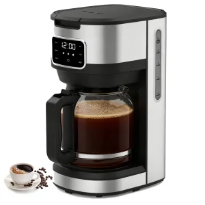 900W Automatic 1.5L Glass Pot Drip Coffee Machine with CE Certificate Household Touch Screen Reusable Filter Coffee Maker