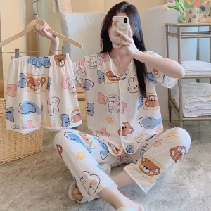 Women's Three-Piece Cardigan Sleepwear Set