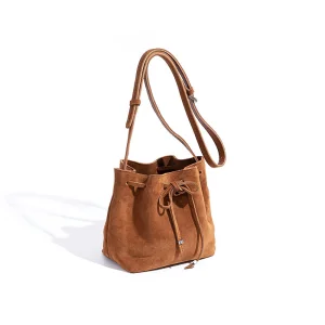 New Style Drawstring Retro Genuine Leather With Bow Design Shoulder Bag