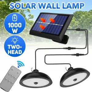 Remote Control Solar LED Pendant Light Outdoor/Indoor Double Head Motion Sensor 100LM IP65 Waterproof DC 3 Lighting Modes