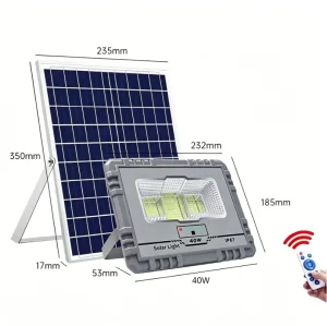 40W Outdoor Security Split Solar Flood Light Die-Cast Aluminum Housing Independent Solar Panel Adjustable Angle Lamp for Garden Patio Backyard Lighting
