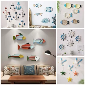 Guangdong Factory Wholesale Custom Ocean Country Wooden Modern Panel Fish Sailboat Wall Hanging Art Craft Decor for Living Dining Room Home Hotel Decoration