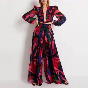 Huilin Factory Manufacture Long Sleeve Sheer Mesh Bodysuit Beachwear with Colorful Printed Swimwear Women One Piece Swimsuits