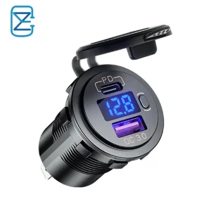 12V 24V Waterproof Voltage Display QC3.0 and Type C Dual USB Charger Socket Power Outlet for Car Boat Marine Mobile