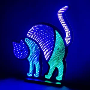11"X13" 3D Cat Silhouette Infinity Mirror LED Light with Stand, USB-Powered Halloween Indoor Decor