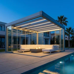 Prefabricated Modular Garden Office Pod with Glass Walls, Insulated Aluminum Pergola Room for Backyard Studio and Gym