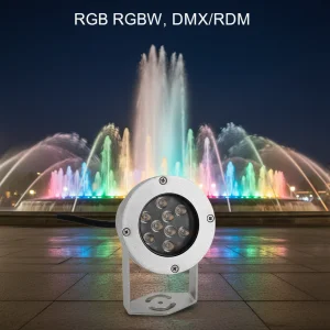 DMX512/RDM 24V Outdoor IP68 Waterproof RGBW 4-in-1 LED Underwater Pool Lights Stainless Steel Auto-Changing External Control