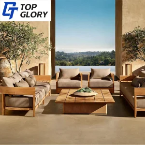 Tg Luxury Teak Wooden Furniture Patio Waterproof Garden Home Sofa Set Modern Hotel Outdoor Foshan Furniture