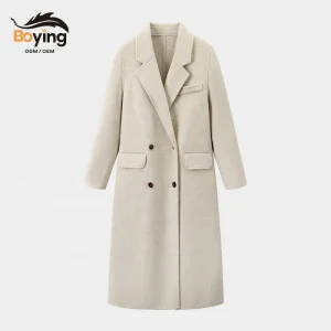 Boying Winter Overcoat Double-Breasted Lapel Long Length Versatile Style Handcrafted Eco-Friendly Fleece Jacket Wool Blend