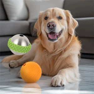 Juguete alimentador interactivo de acero inoxidable y silicona, bola alimentadora lenta clásica moderna para gatos y perros