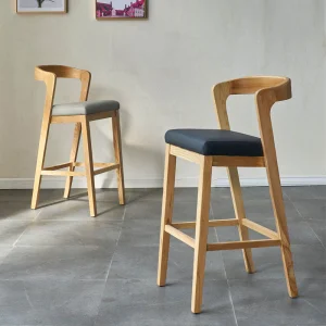Hot Selling Nordic Solid Wood Commercial Bar Chairs With High St Backrests For Hotels And Restaurants