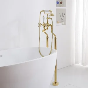 Elegant Gold Brass Dual Function Freestanding Bathtub Faucet for Luxury Bathrooms