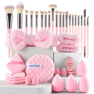 OEM Private Label Face Makeup Sponge Headband Nylon Puff Brushes Latex Free Colorful 40-Piece Set for Foundation Application