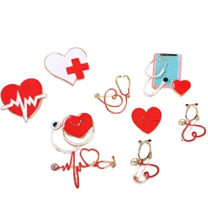 Medical Series Custom Plated Metal 3D Logo Digital Printing Enamel Pin Stethoscope Electrocardiogram Doctor Nurse Badge