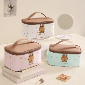 Double Zip Durable Fashion Polyester Travel Cosmetic Bags For Ladies Portable Beauty Vanity Case