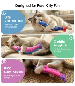 Fabricante Mayorista 3 Paquete Juguetes de Gato de Estilo de Caricatura con Catnip Juguetes de Pescado Saur de Felpa Interactivos Juguetes de Sonido Crinkle con Catnip
